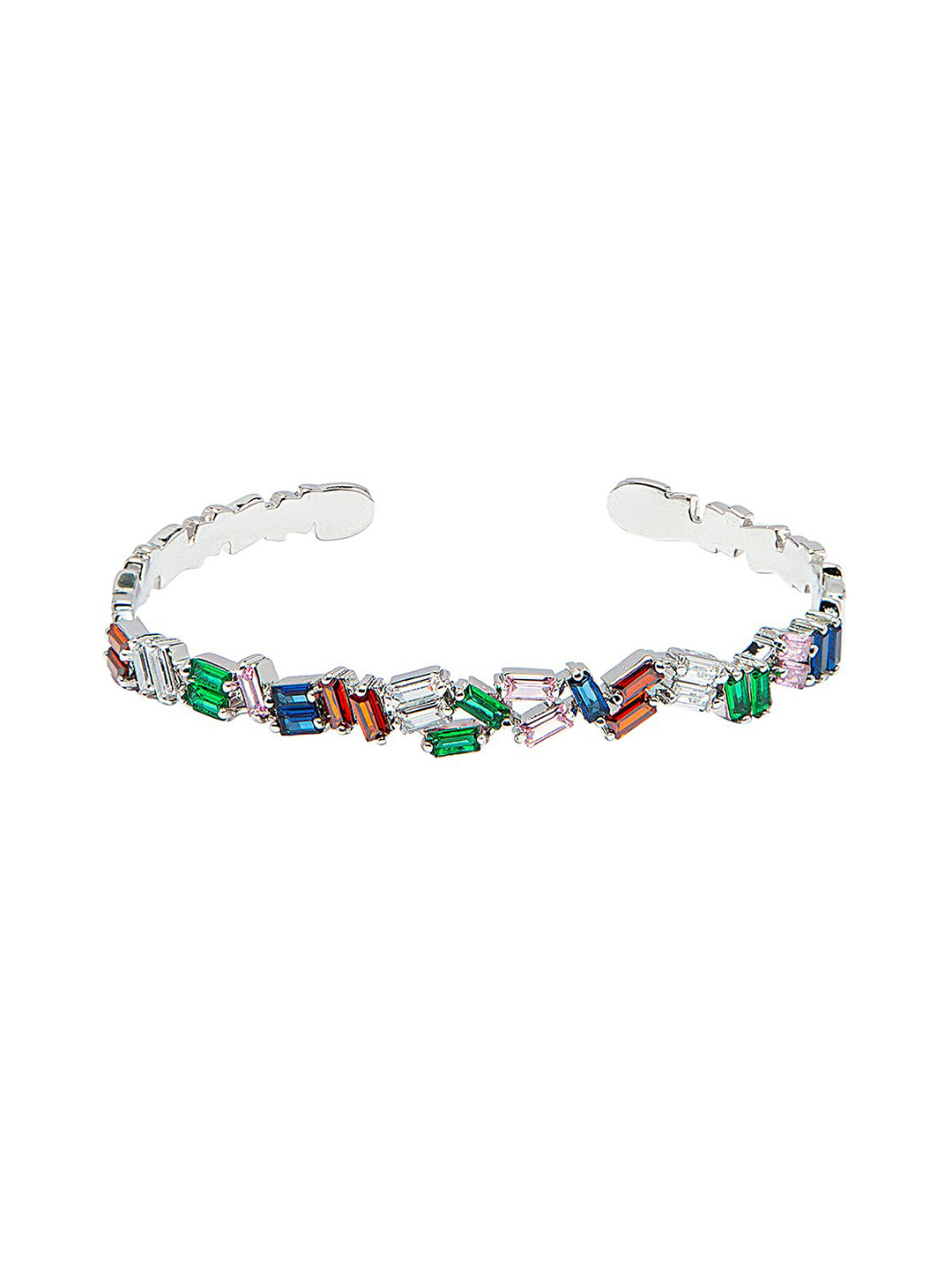 

Moon Dust Women Silver-Toned & Multicoloured Brass Cubic Zirconia Silver-Plated Cuff Bracelet