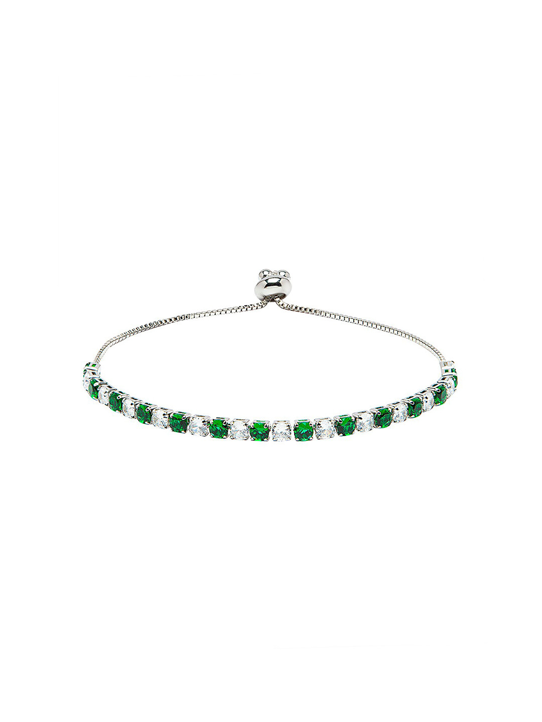 

Moon Dust Women Silver-Toned & Green Brass Cubic Zirconia Silver-Plated Charm Bracelet