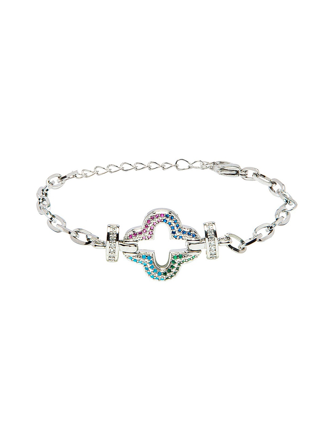 

Moon Dust Women Silver-Plated Pink & Blue Brass Cubic Zirconia Charm Bracelet