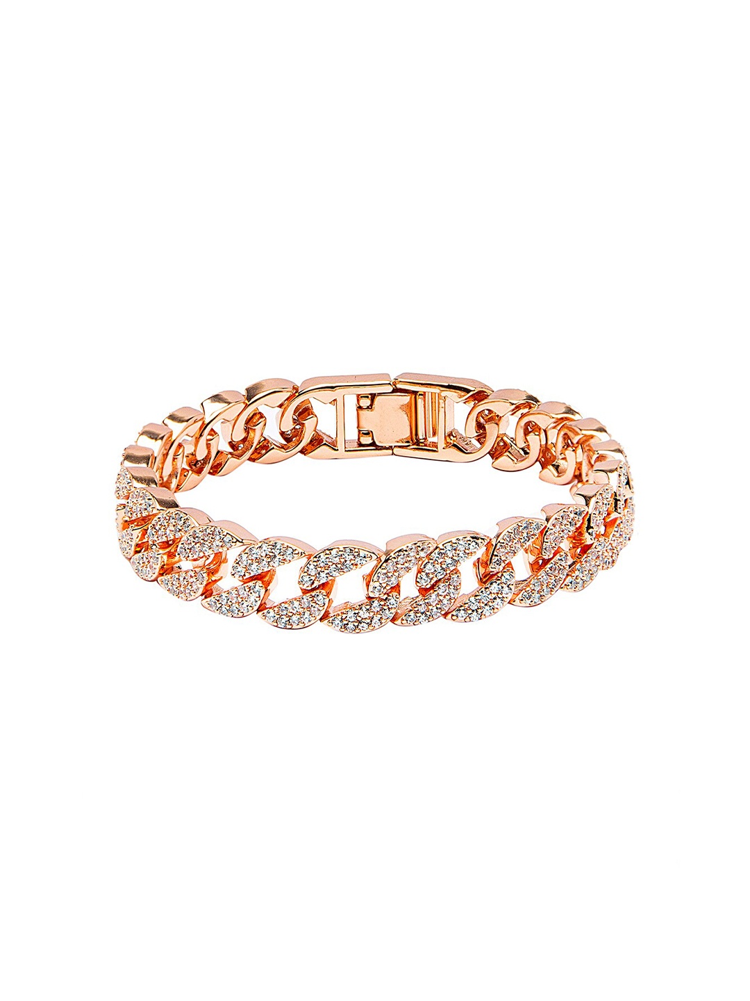 

Moon Dust Women Rose Gold & White Brass Cubic Zirconia Enamelled Link Bracelet