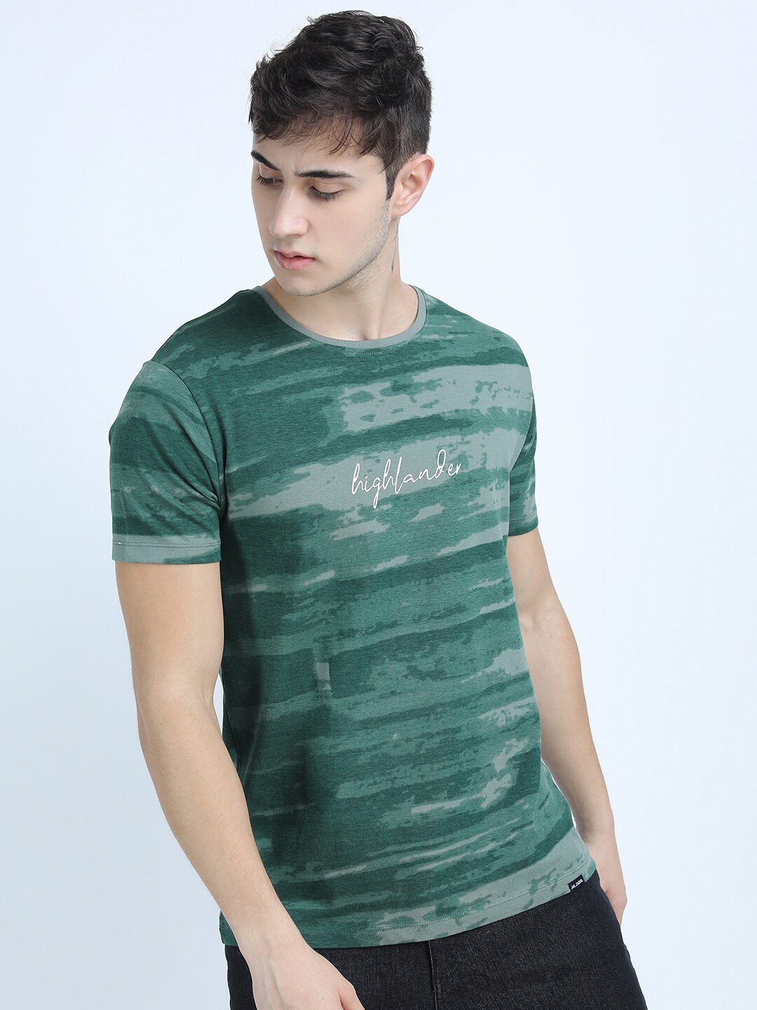

HIGHLANDER Men Green Typography Printed Cotton Slim Fit T-shirt
