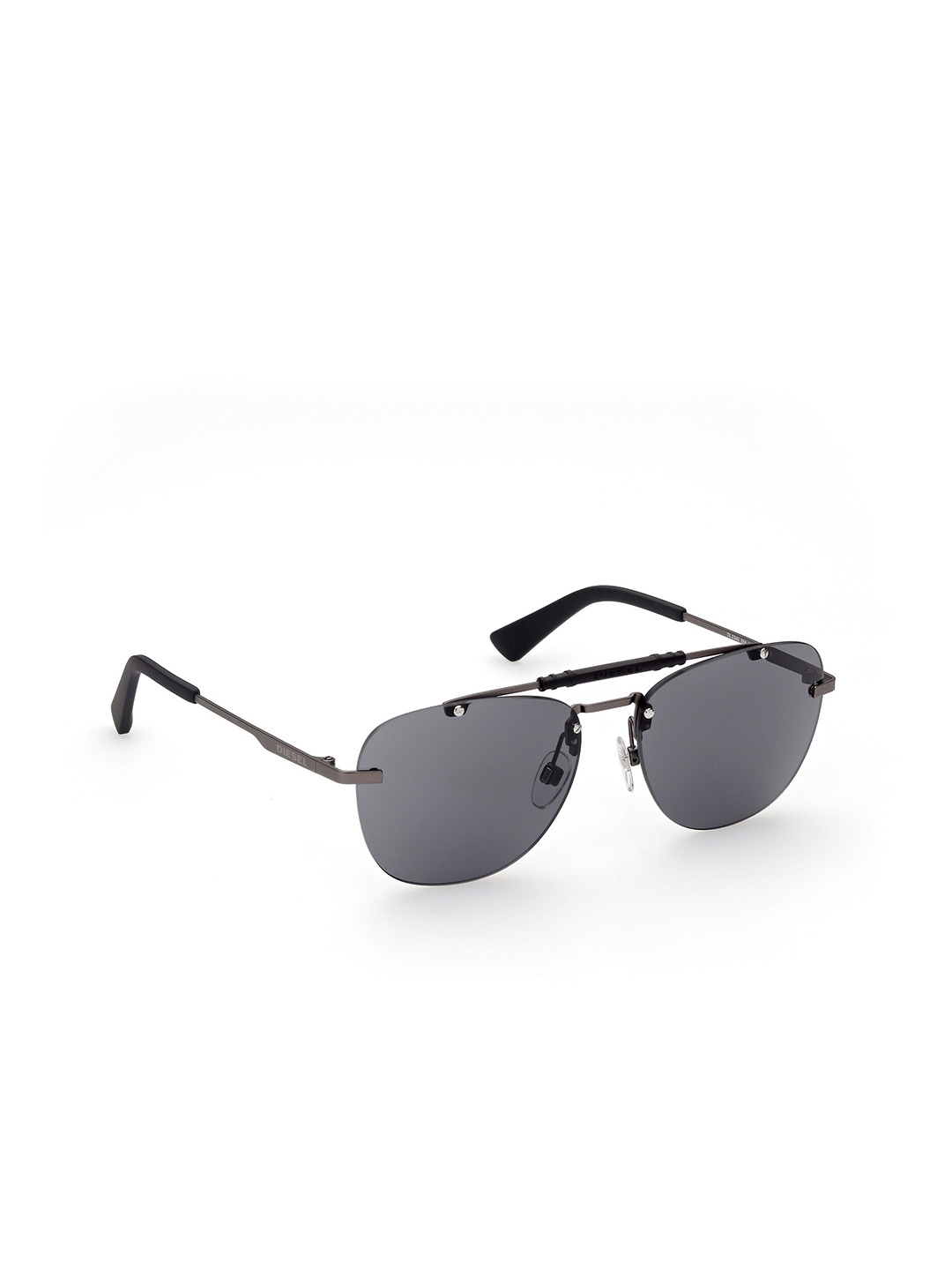 

DIESEL Men Grey Lens & Steel-Toned Aviator Sunglasses with UV Protected Lens