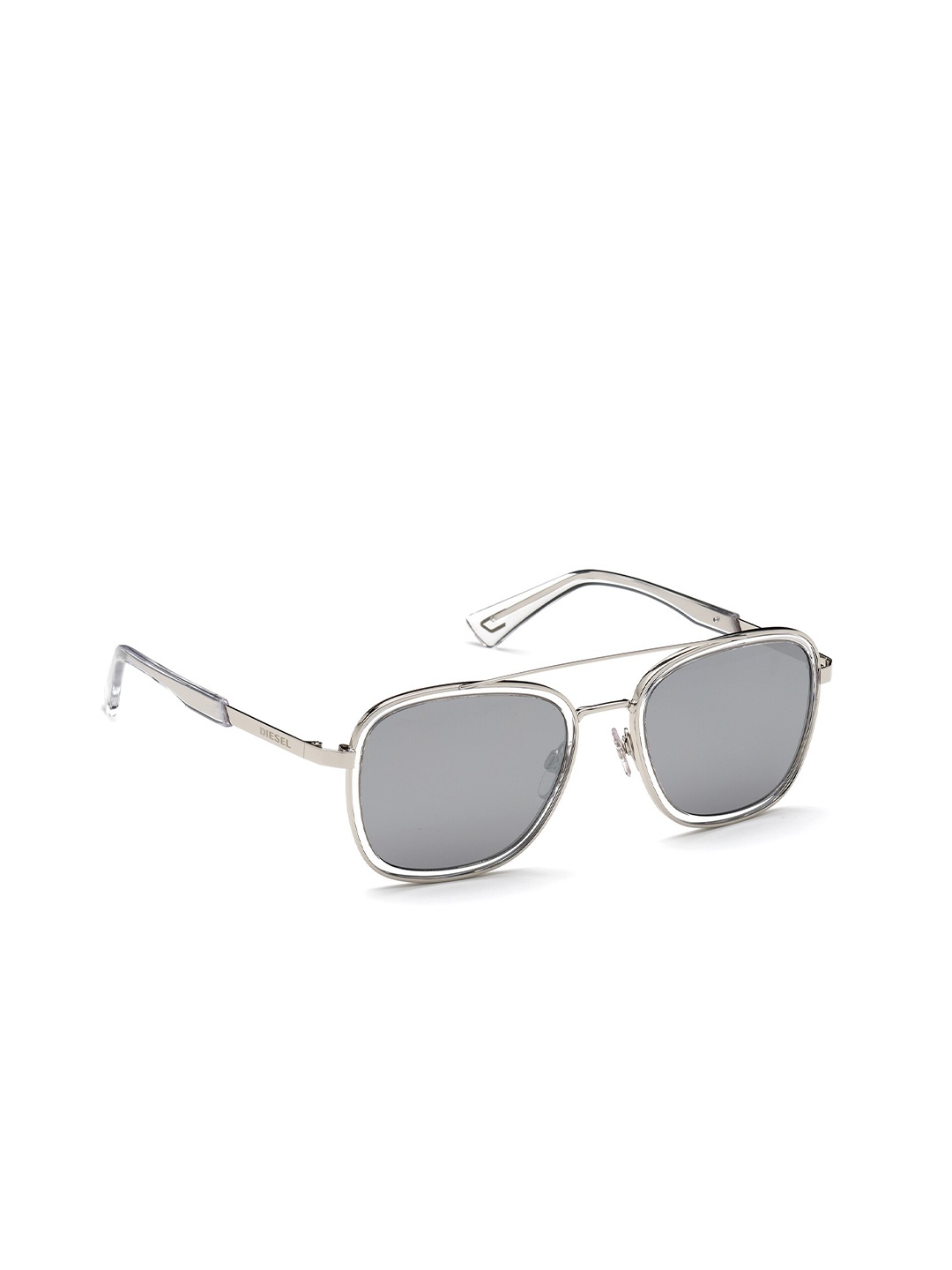 

DIESEL Men Grey Lens & Silver-Toned Square Sunglasses with UV Protected Lens DL0320 52 16C