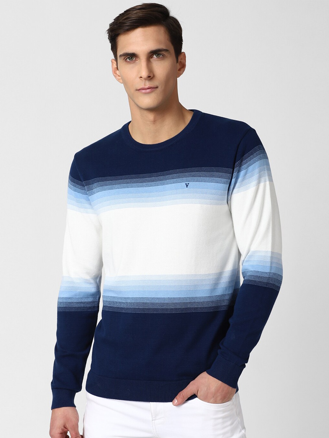 

Van Heusen Sport Men White & Navy Blue Striped Pullover