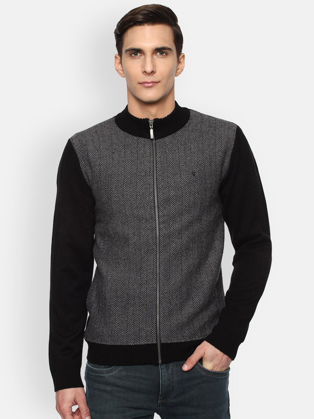 

Van Heusen Sport Men Grey & Black Front-Open Sweater