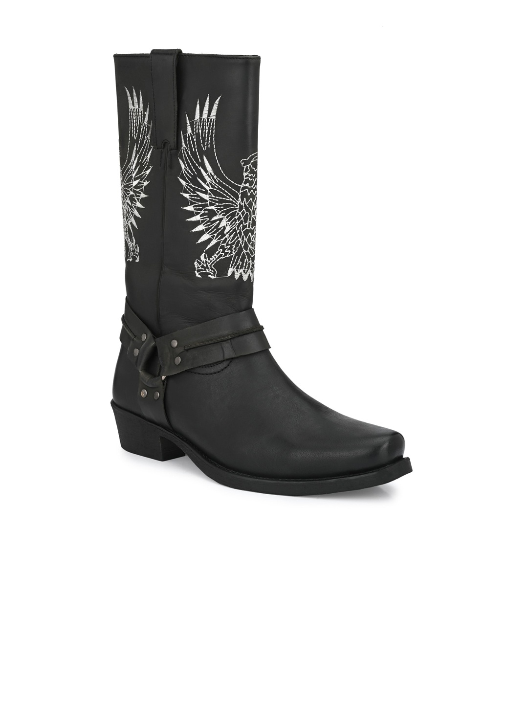 

Delize Men Black Leather High-Top Flat Boots