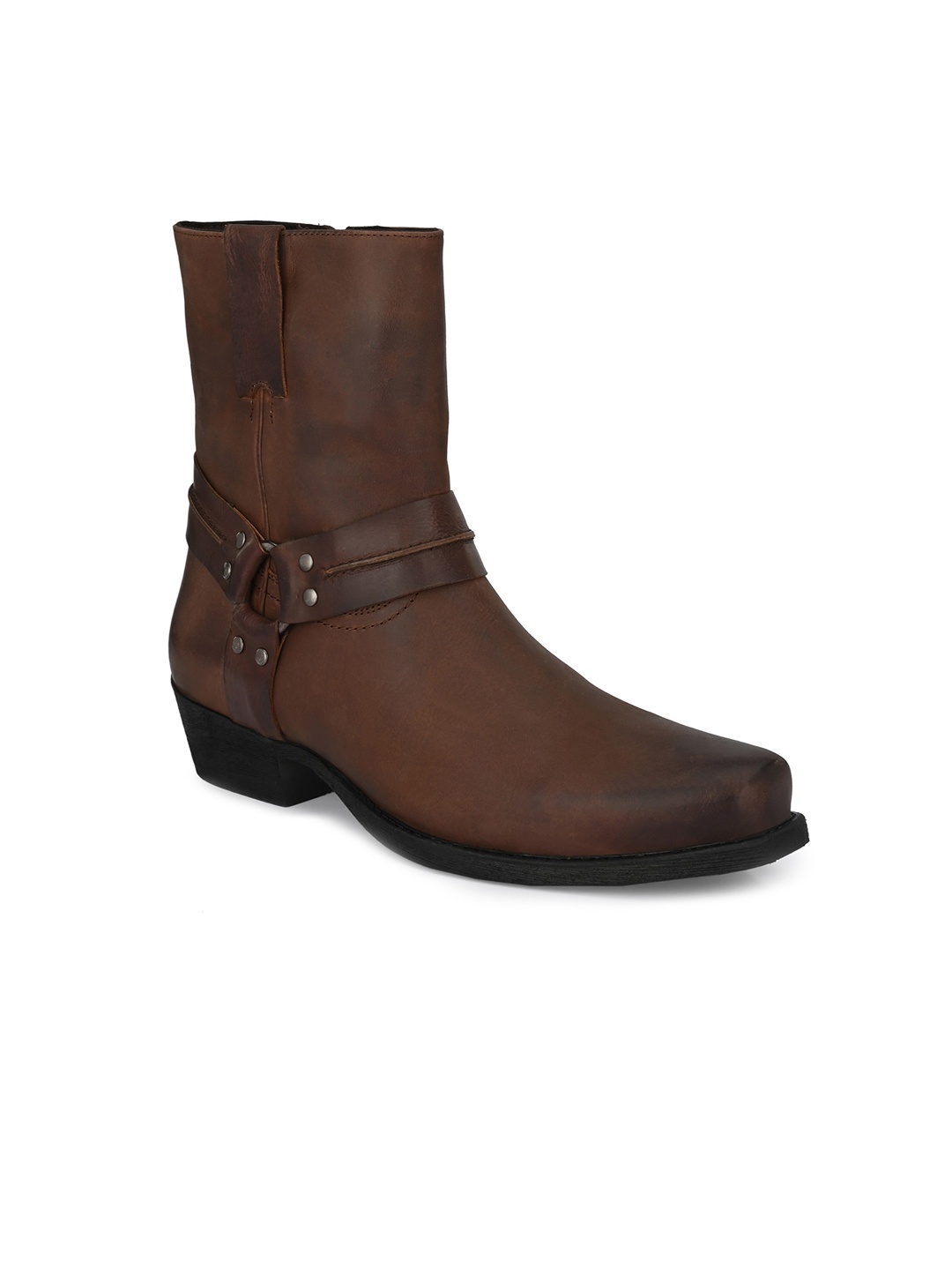 

Delize Men Brown Textured Leather Lightweight High-Top Flat Boots