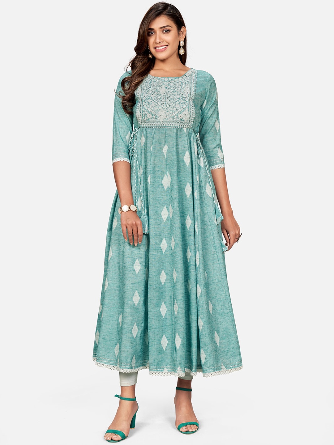 

Vbuyz Woman Turquoise Blue Ethnic Motifs Anarkali Kurta