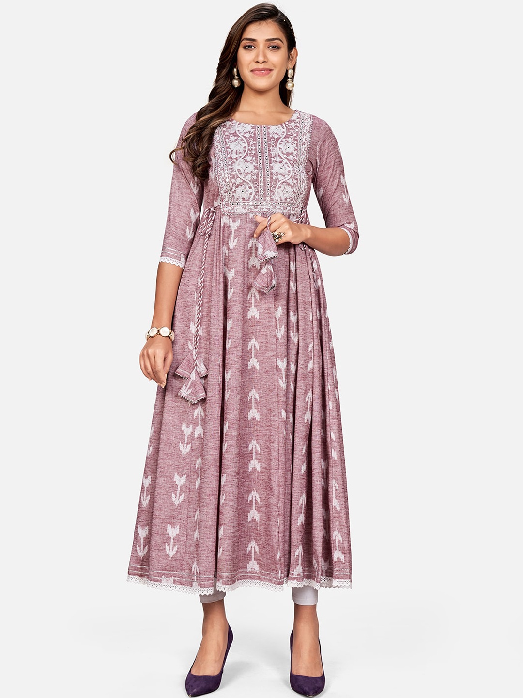

Vbuyz Women Mauve Embroidered Anarkali Kurta