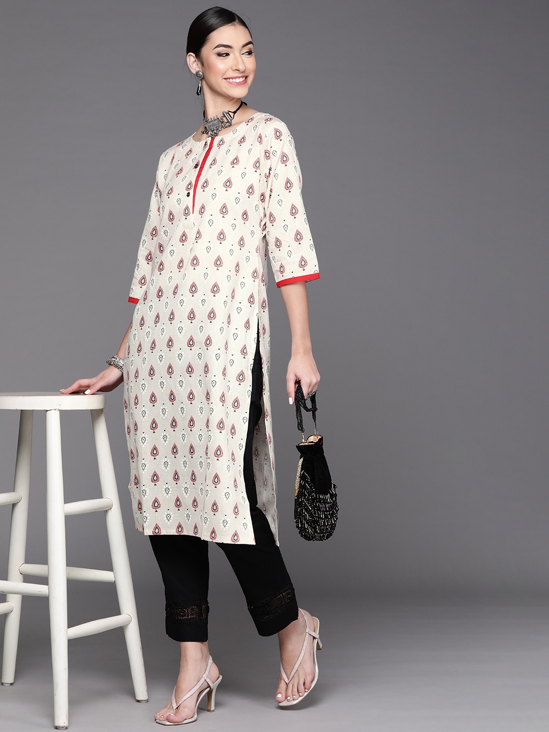 

Libas Women White Paisley Printed Kurta