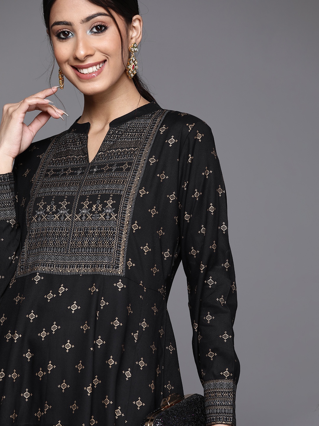 

Libas Women Black Floral Yoke Design Floral Anarkali Kurta