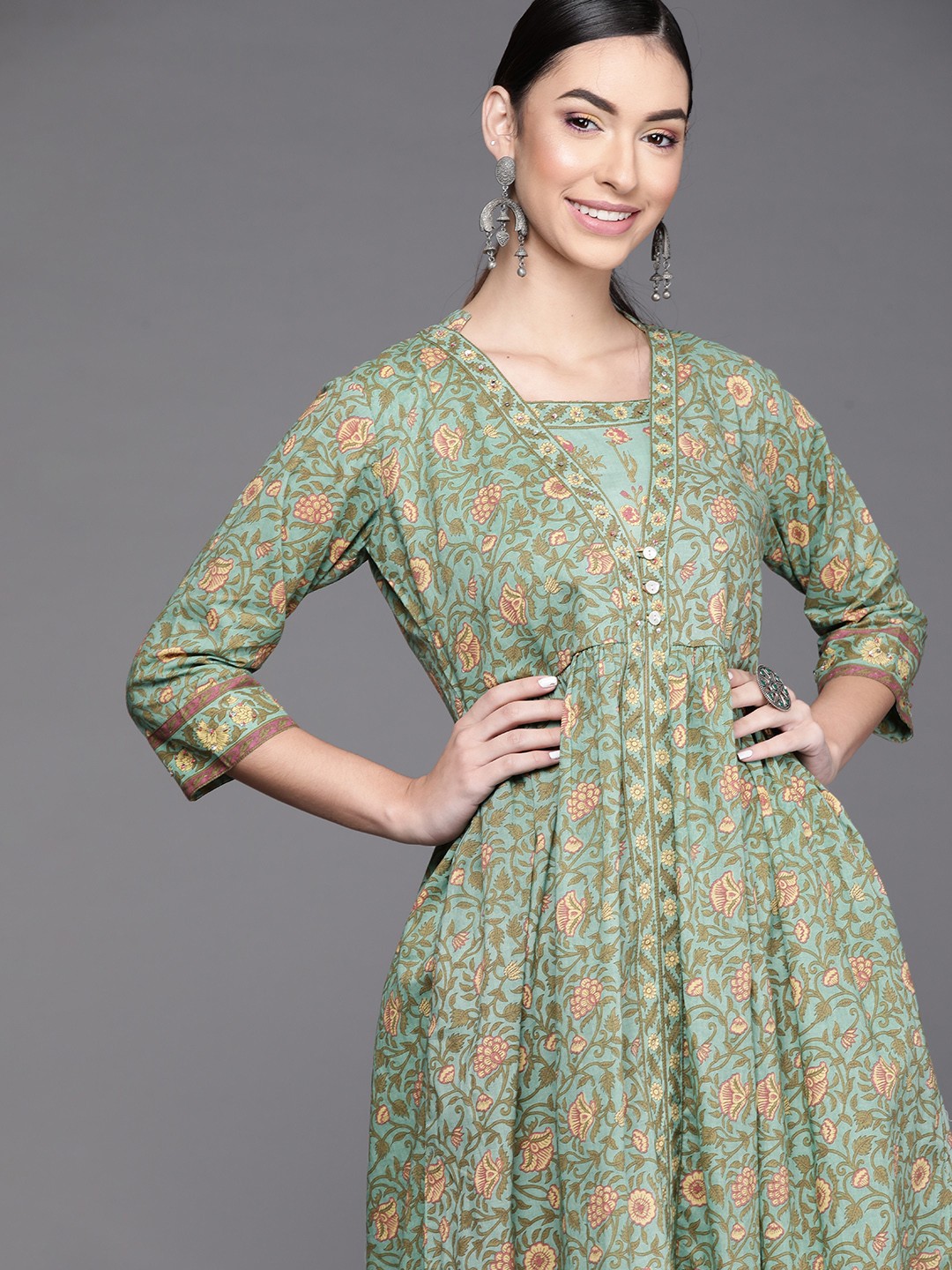 

Libas Women Green Ethnic Motifs Printed Anarkali Kurta