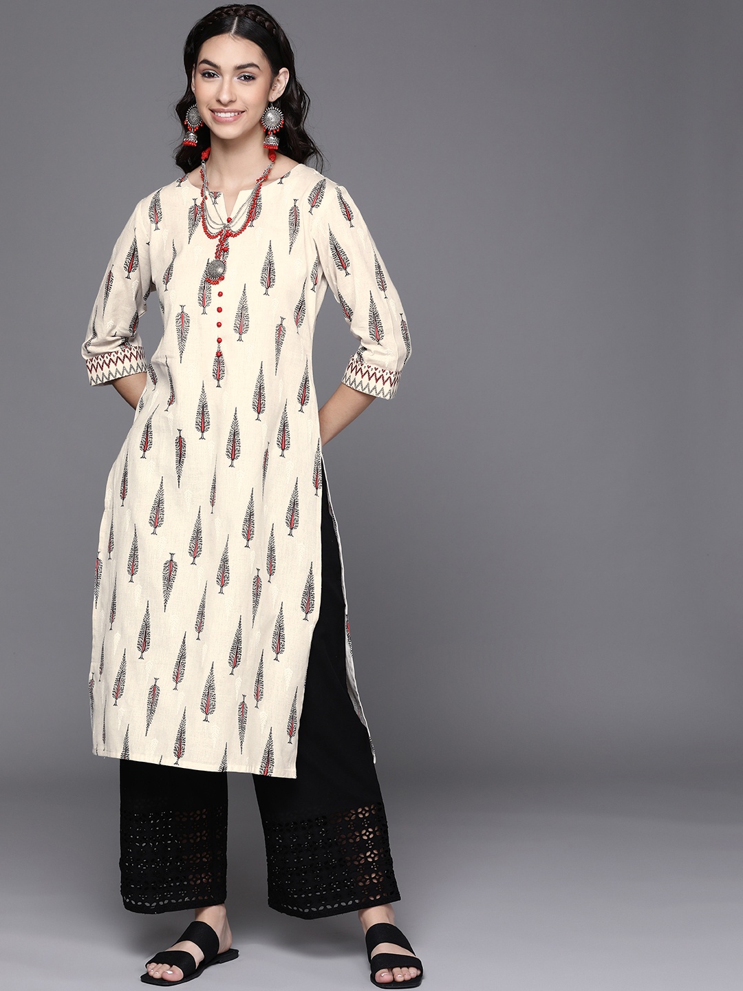 

Libas Women Off White Ethnic Motifs Printed Cotton Kurta