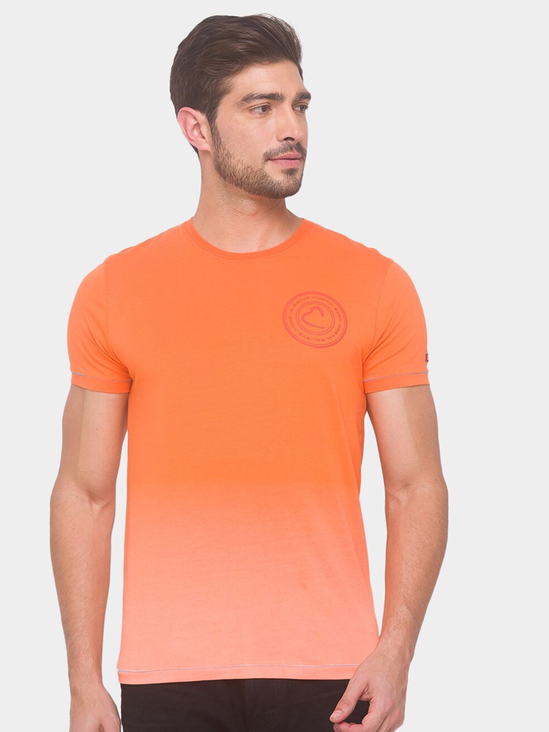 

Being Human Men Orange Pure Cotton Brand Logo Printed Monochrome Regular Fit T-shirt