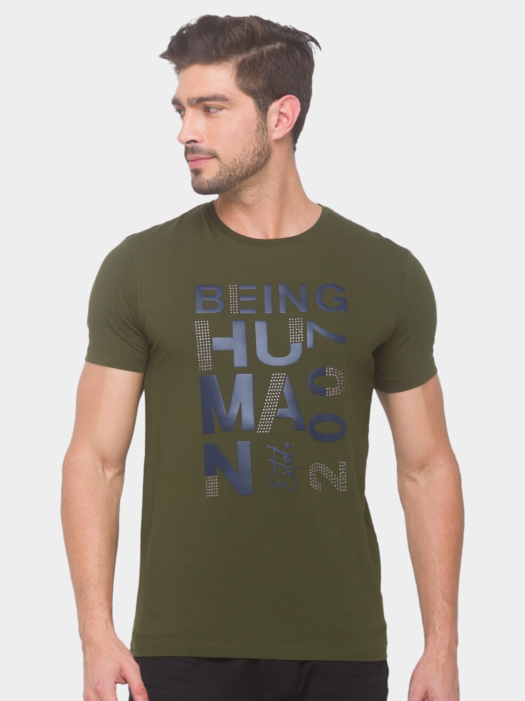 

Being Human Men Green Typography Printed T-shirt