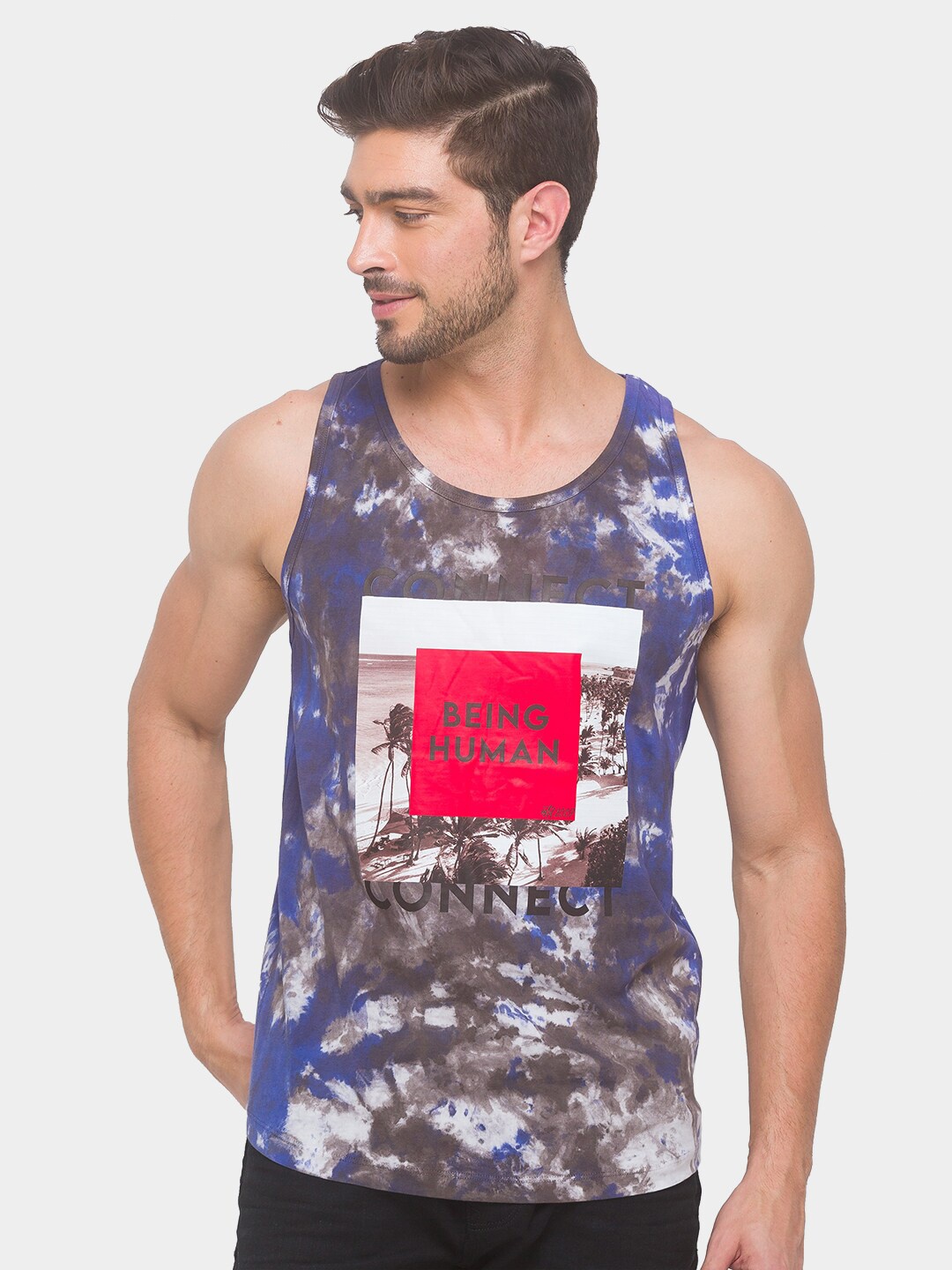 

Being Human Men Navy Blue Printed Pure Cotton T-shirt
