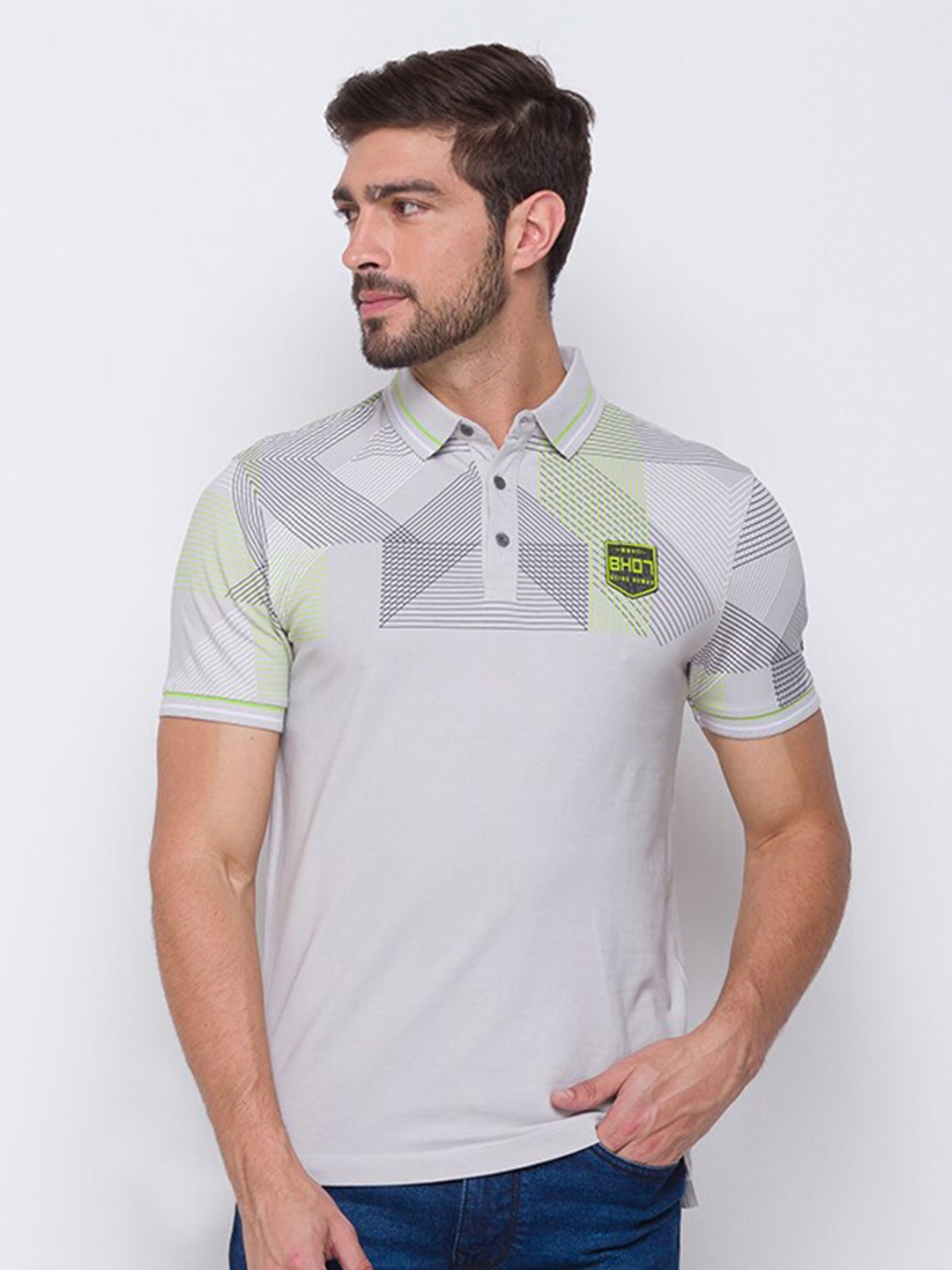 

Being Human Men Grey Polo Collar Slim Fit T-shirt
