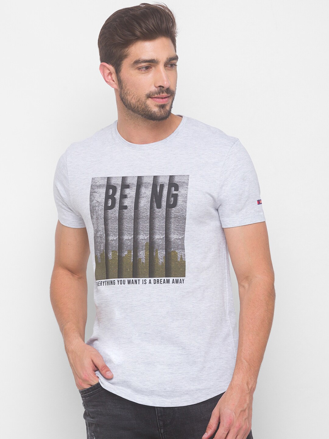 

Being Human Men Beige Typography Printed Pockets T-shirt