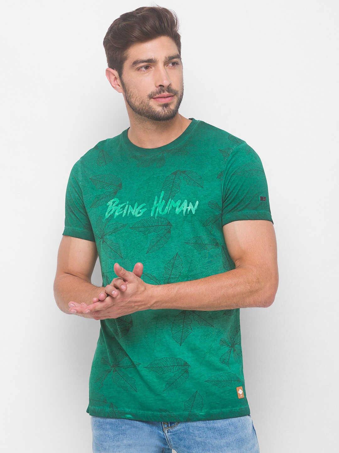 

Being Human Men Green Typography Printed Pure Cotton T-shirt