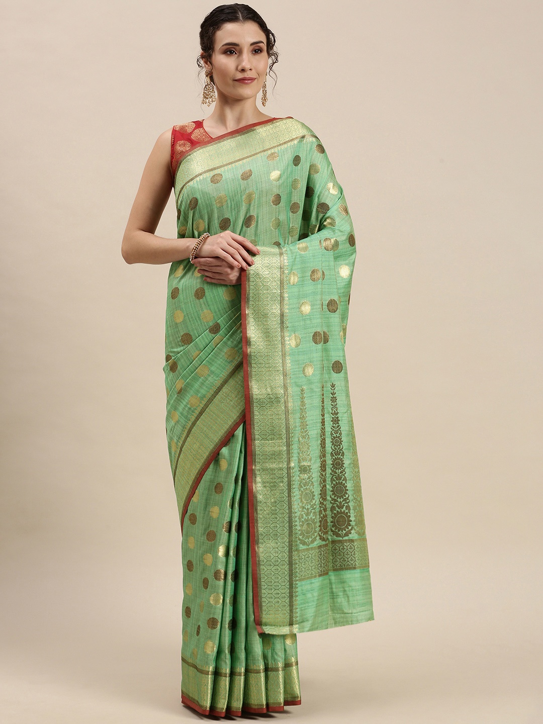 

SANGAM PRINTS Green & Golden Woven Design Saree