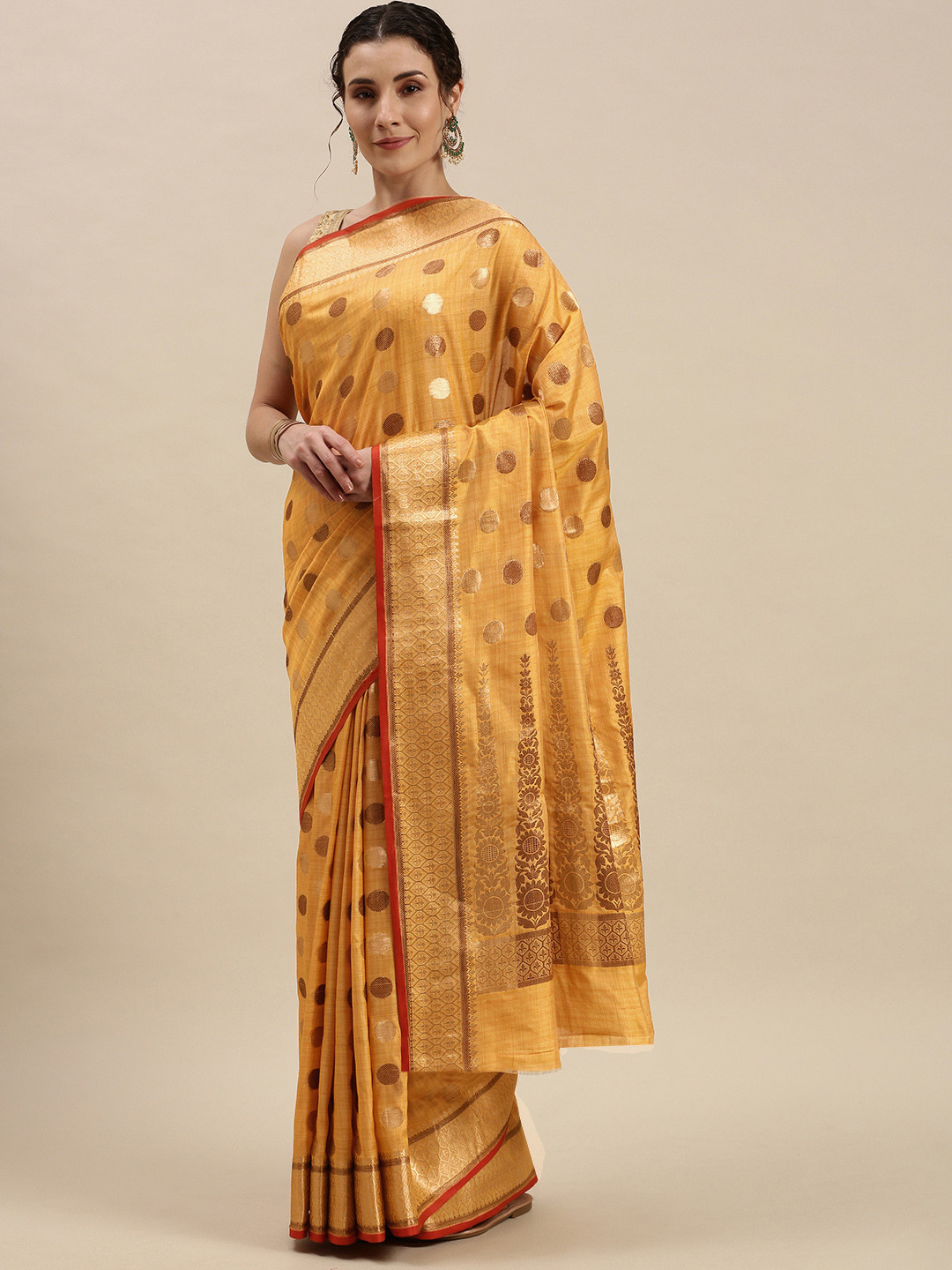 

SANGAM PRINTS Mustard Yellow & Golden Woven Design Saree