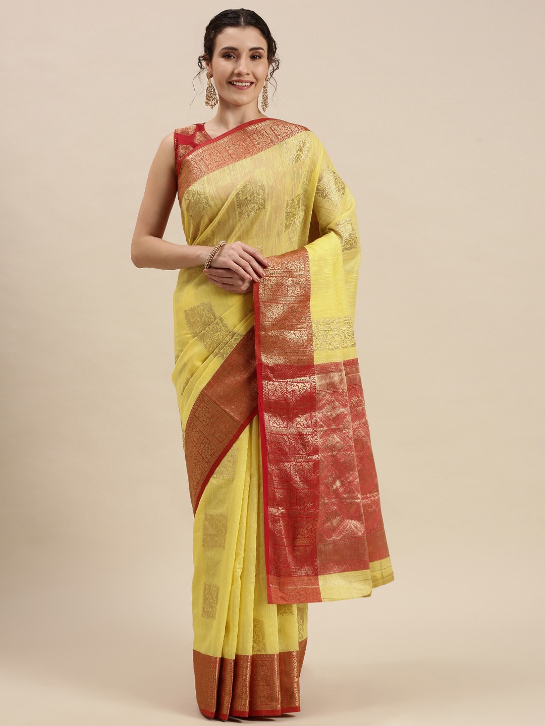 

SANGAM PRINTS Yellow & Golden Woven Design Patola Saree