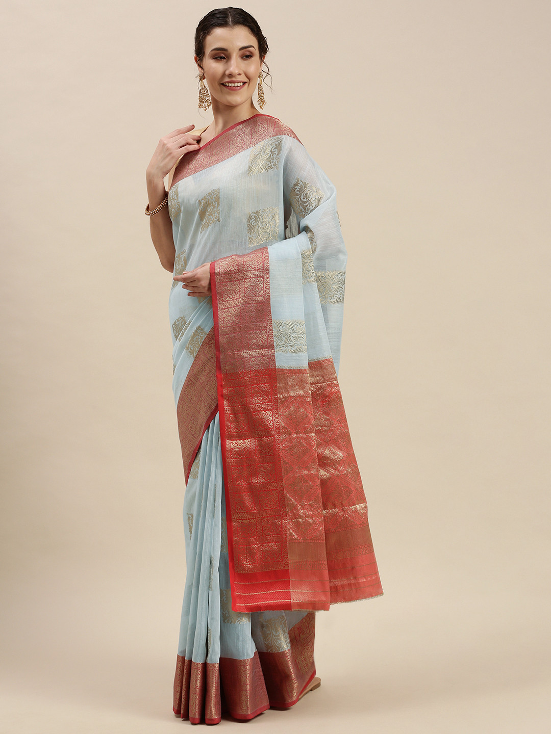 

SANGAM PRINTS Blue & Golden Woven Design Saree