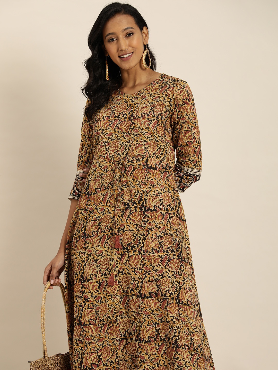 

Taavi Women Maroon Handblock Ethnic Motifs Printed Pure Cotton Kurta with Palazzos