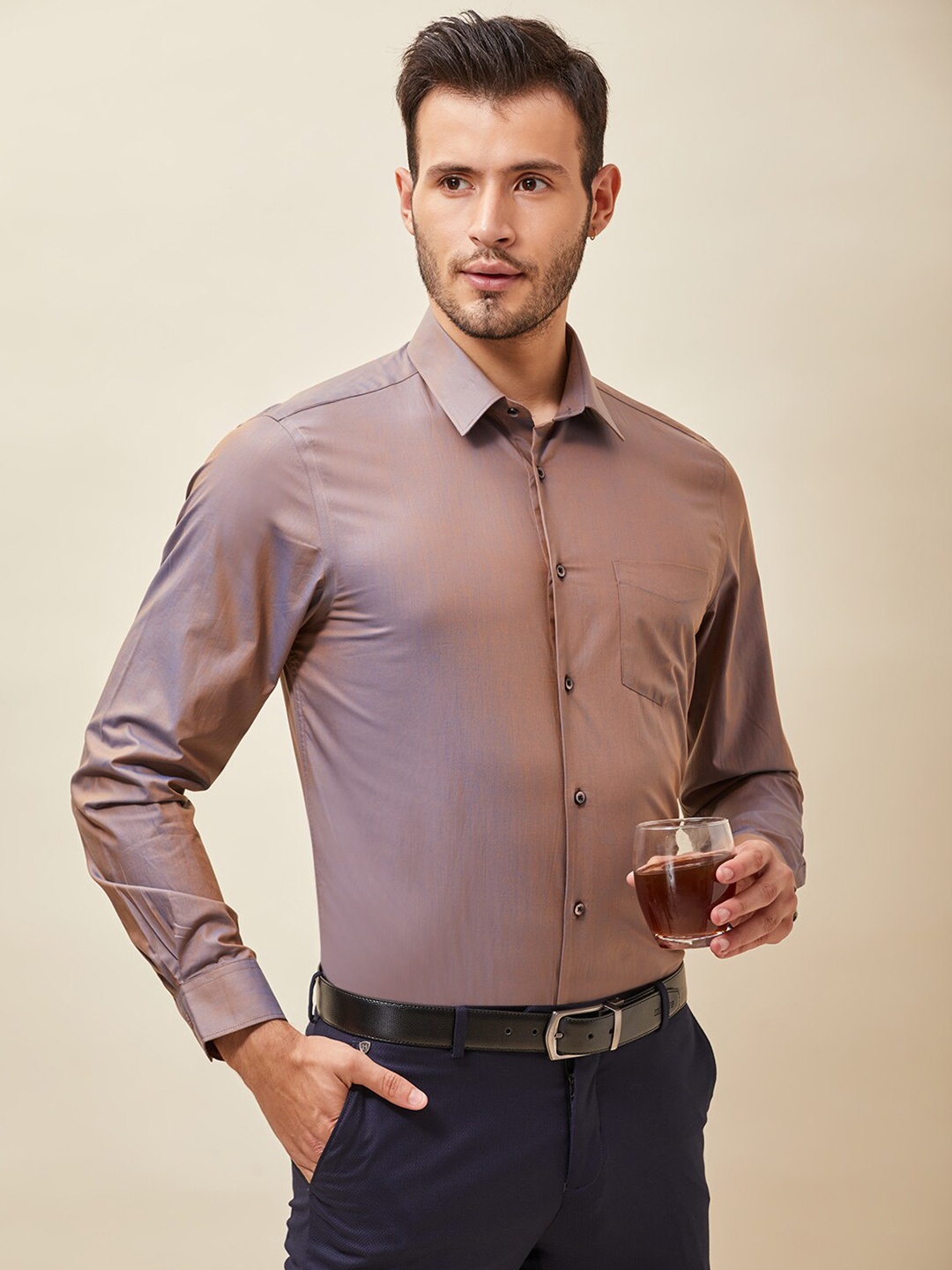 

J Hampstead Men Copper-Toned Classic Slim Fit Formal Shirt