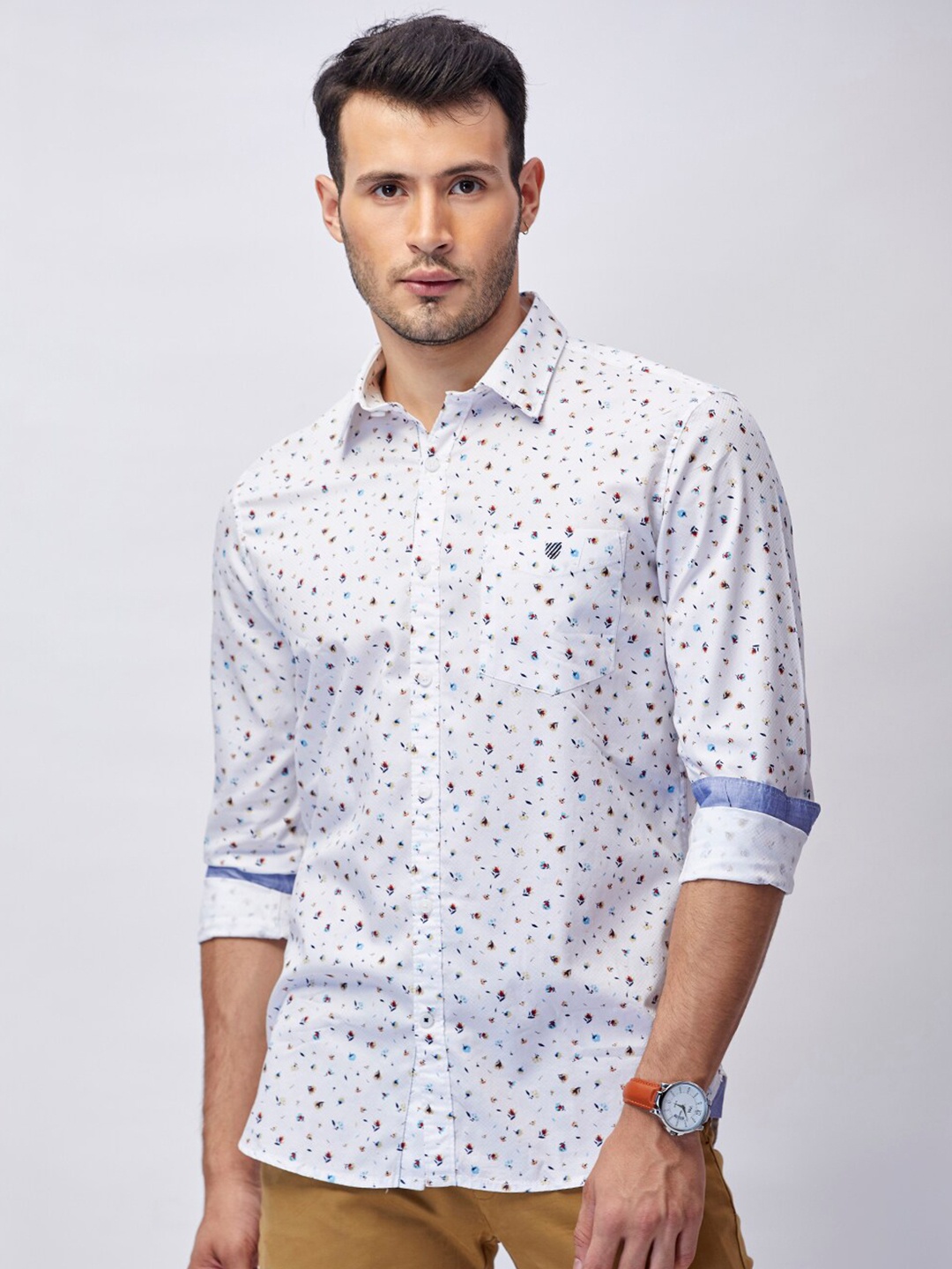 

J Hampstead Men White Classic Slim Fit Printed Casual Shirt