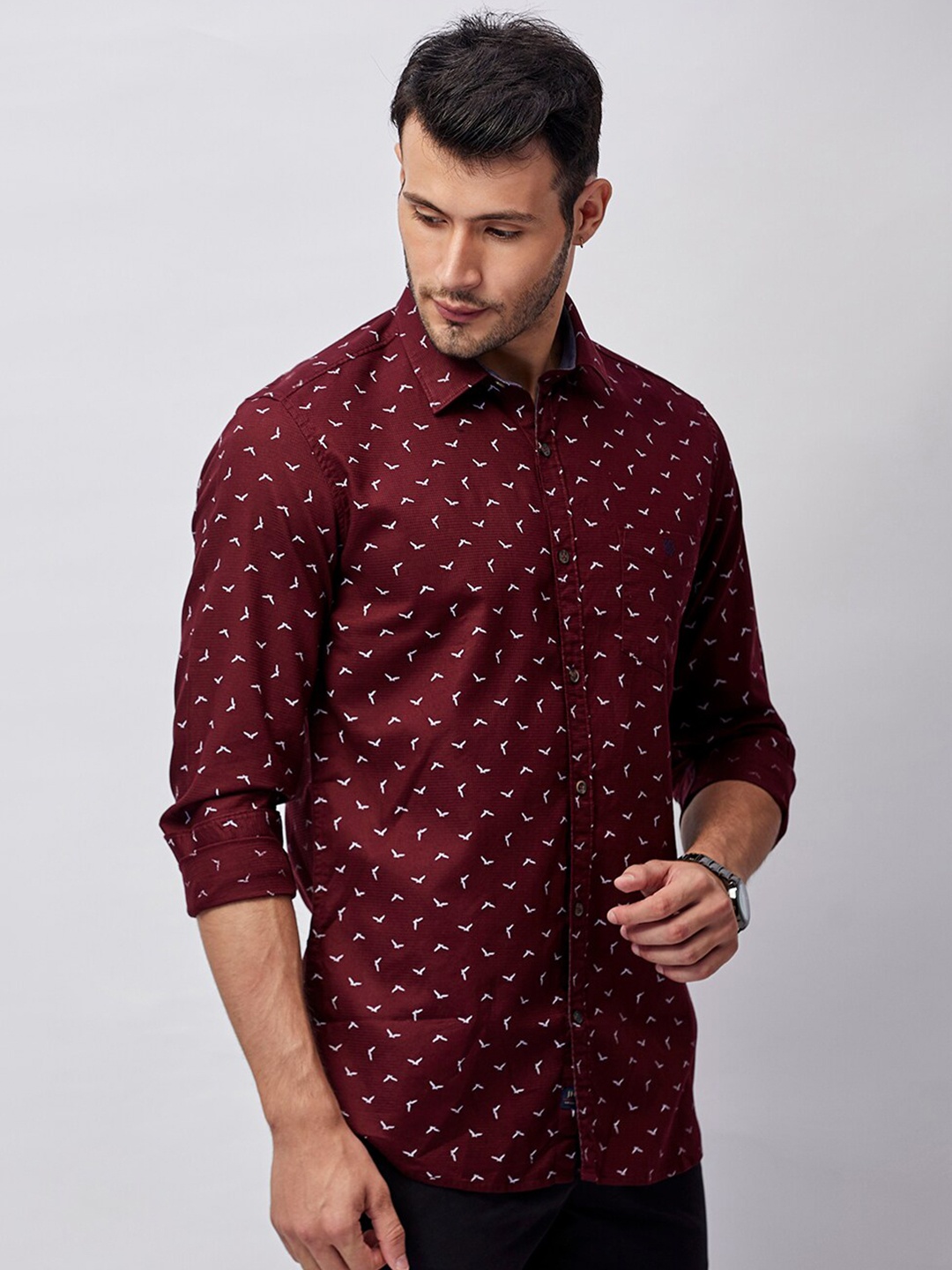 

J Hampstead Men Maroon Classic Slim Fit Floral Printed Casual Shirt