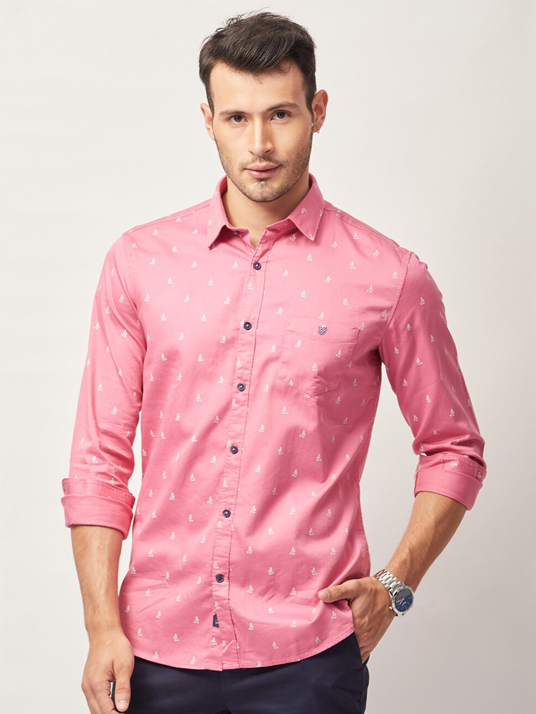 

J Hampstead Men Pink Classic Slim Fit Printed Cotton Casual Shirt