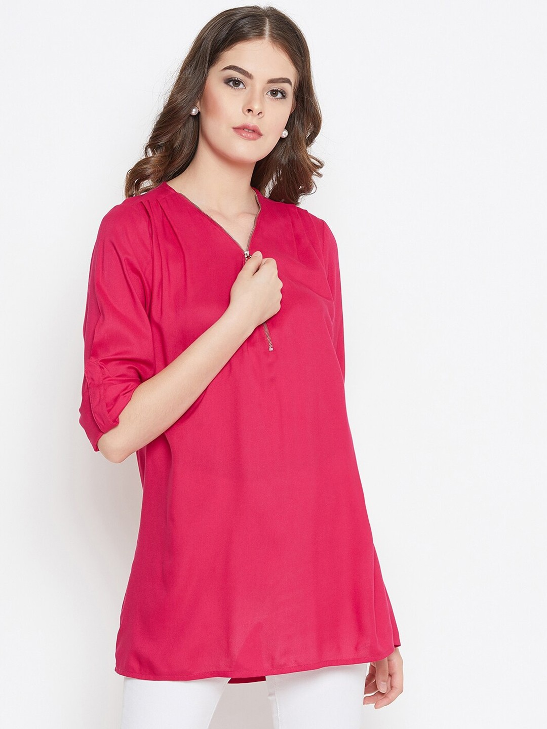 

Ruhaans Women Pink Roll-Up Sleeves Top