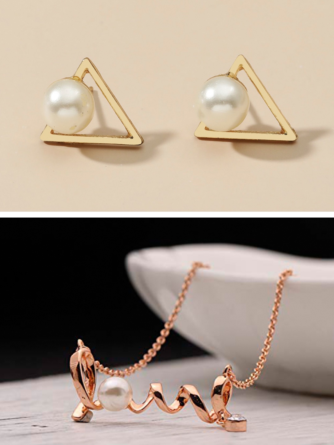 

OOMPH Gold-Toned & White Pearl-Studded Jewellery Set