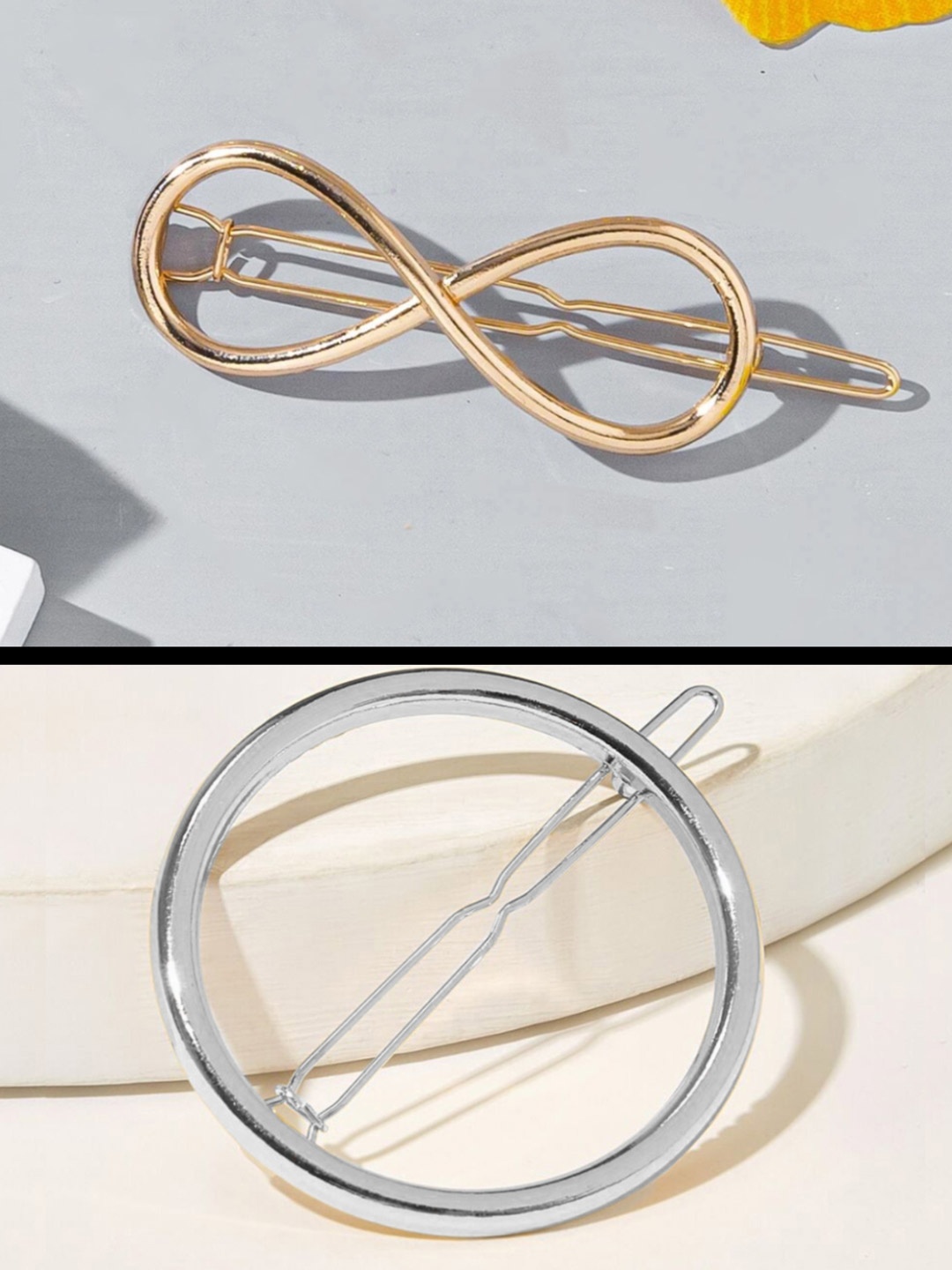 

OOMPH Women Set of 2 Silver-Toned & Gold-Toned Bowtie & Round Tic Tac Hair Clip
