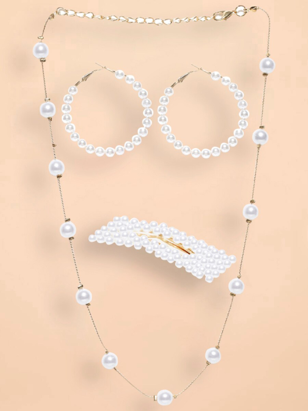 

OOMPH White & Gold-Tone Pearls Beaded Choker Jewellery Set