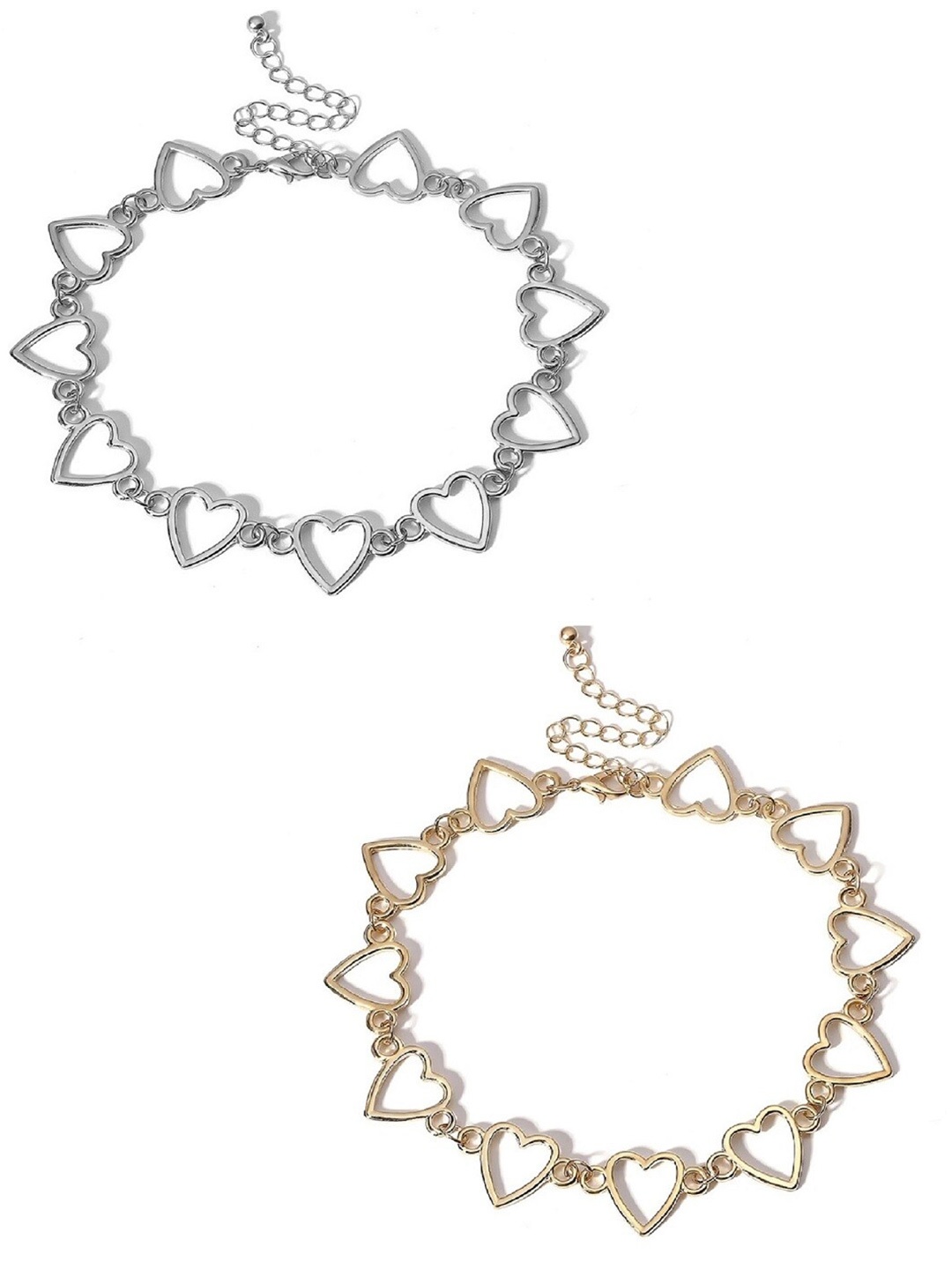 

OOMPH Set of 2 Silver-Toned & Gold-Toned Choker Necklace