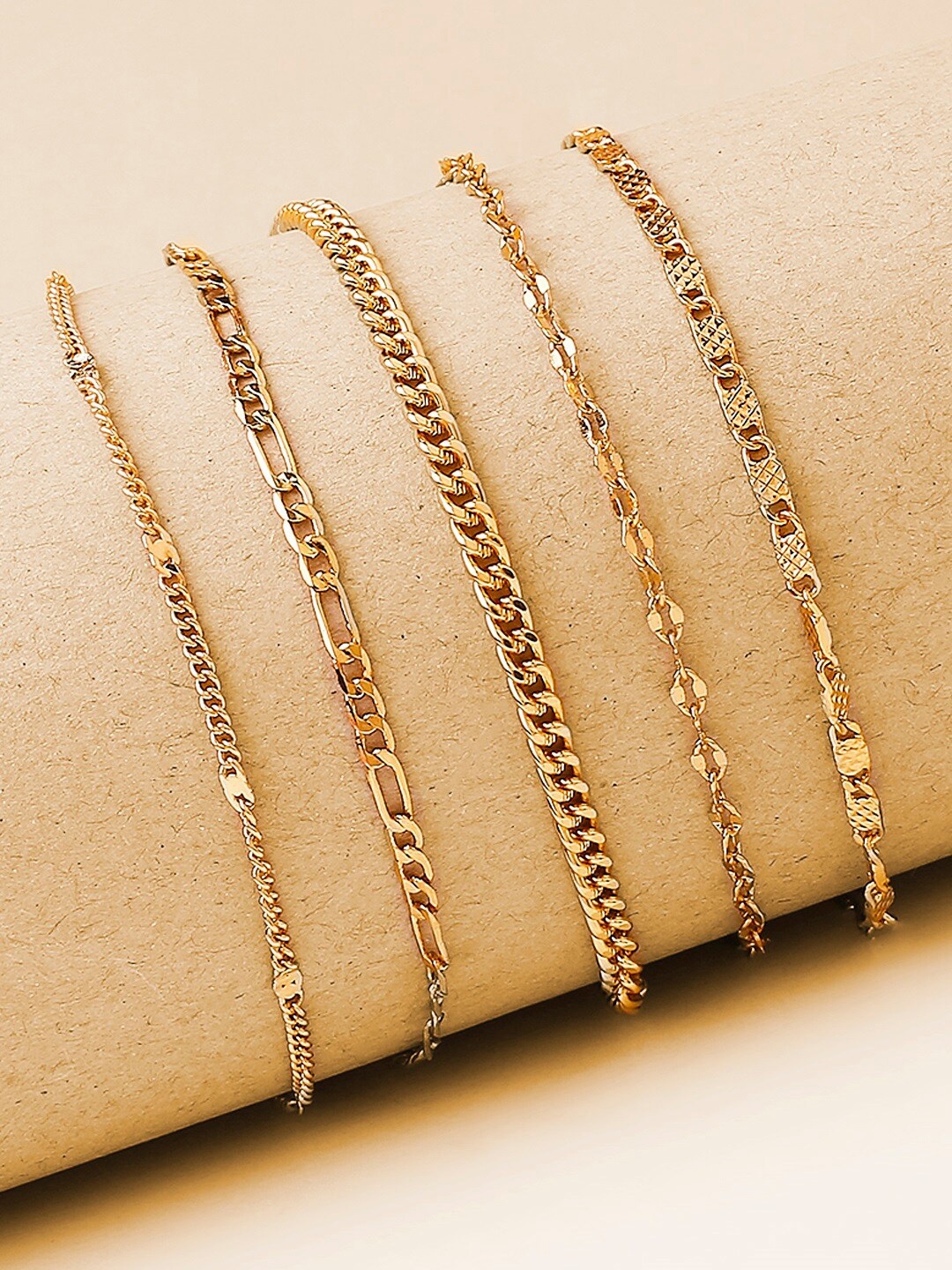 

OOMPH Women Set Of 5 Gold-Toned Link Bracelet