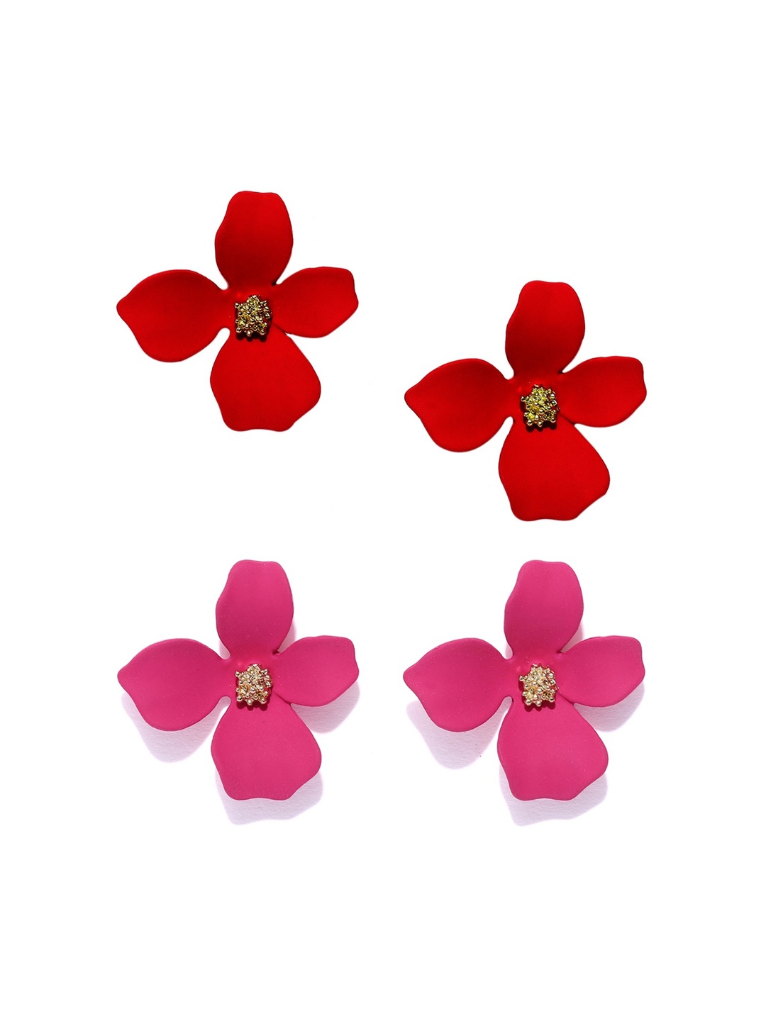 

OOMPH Set Of 2 Red & Pink Floral Studs Earrings