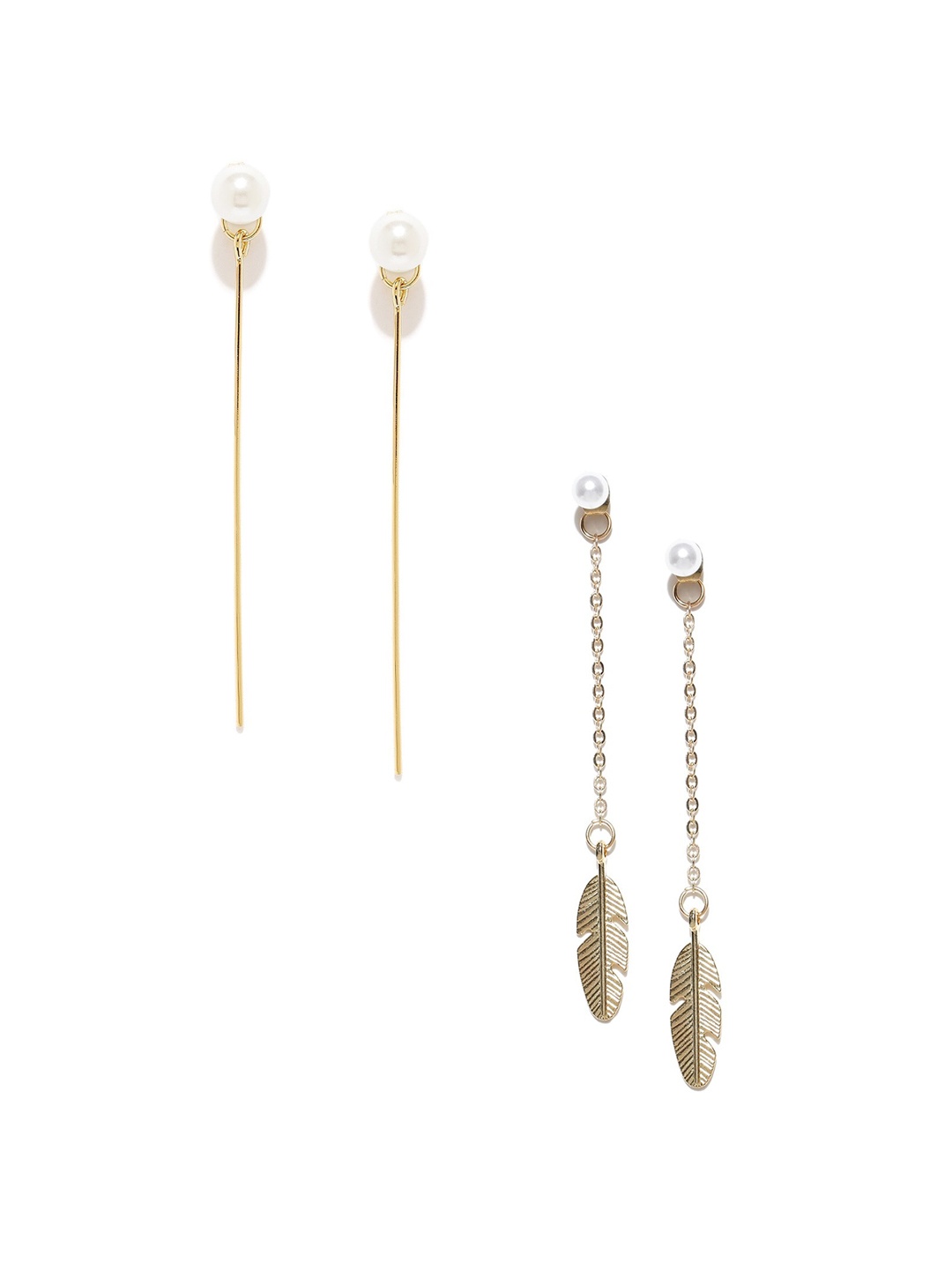 

OOMPH Set Of 2 Gold-Toned & White Contemporary Drop Earrings