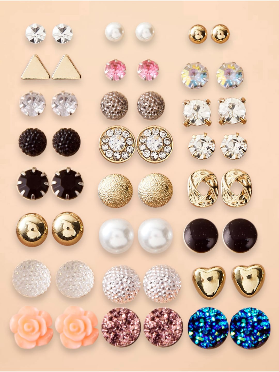 

OOMPH Set Of 24 Multicoloured Classic Studs Earrings, Multi