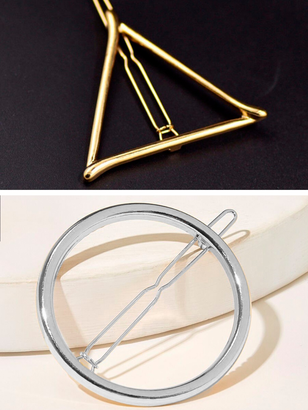 

OOMPH Women Set Of 2 Gold & Silver-Toned Geometric Shape Hairclip