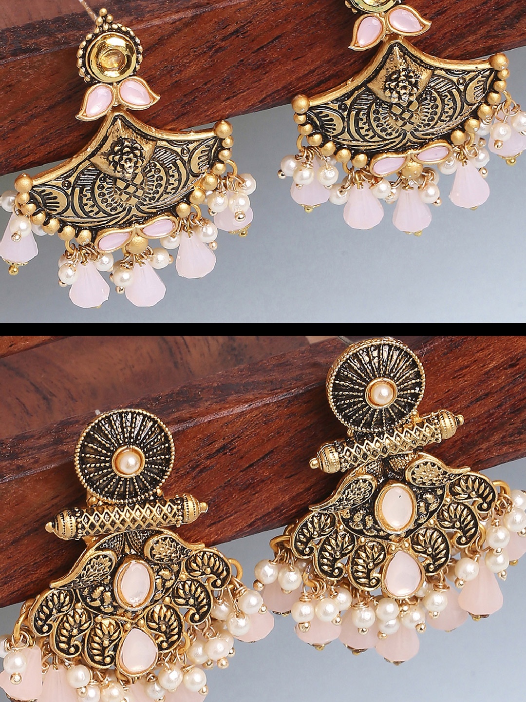 

OOMPH Set Of 2 Gold-Toned & Off White Crescent Shaped Drop Earrings