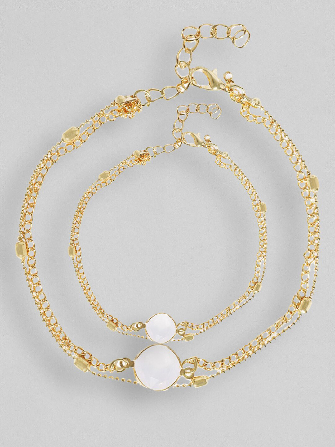 

OOMPH Gold-Toned & White Crystal-Studded Necklace & Anklet Jewellery Set