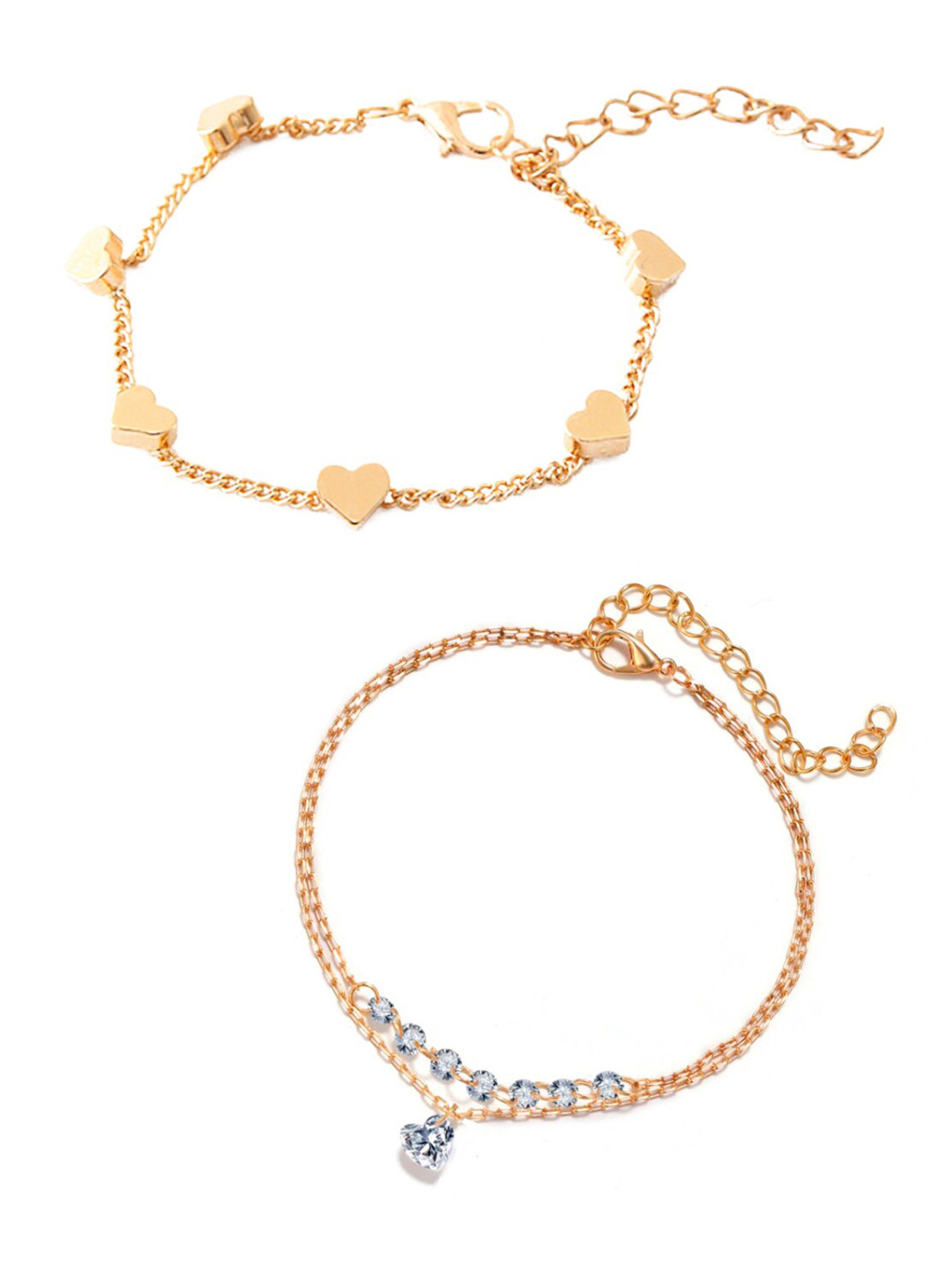 

OOMPH Women Set Of 2 Gold-Toned & White Heart Charm Bracelet