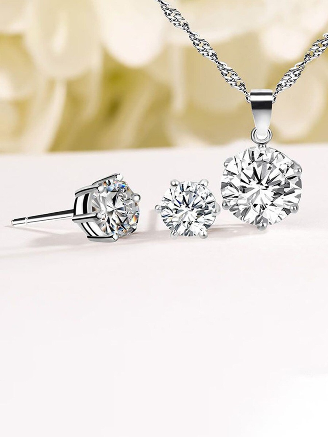 

OOMPH Silver-Toned White CZ-Studded Jewellery Set