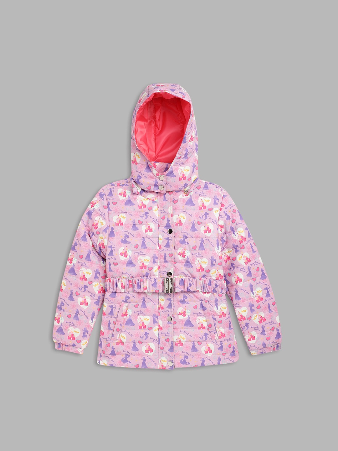 

Blue Giraffe Girls Pink & Purple Disney Princess Printed Padded Jacket