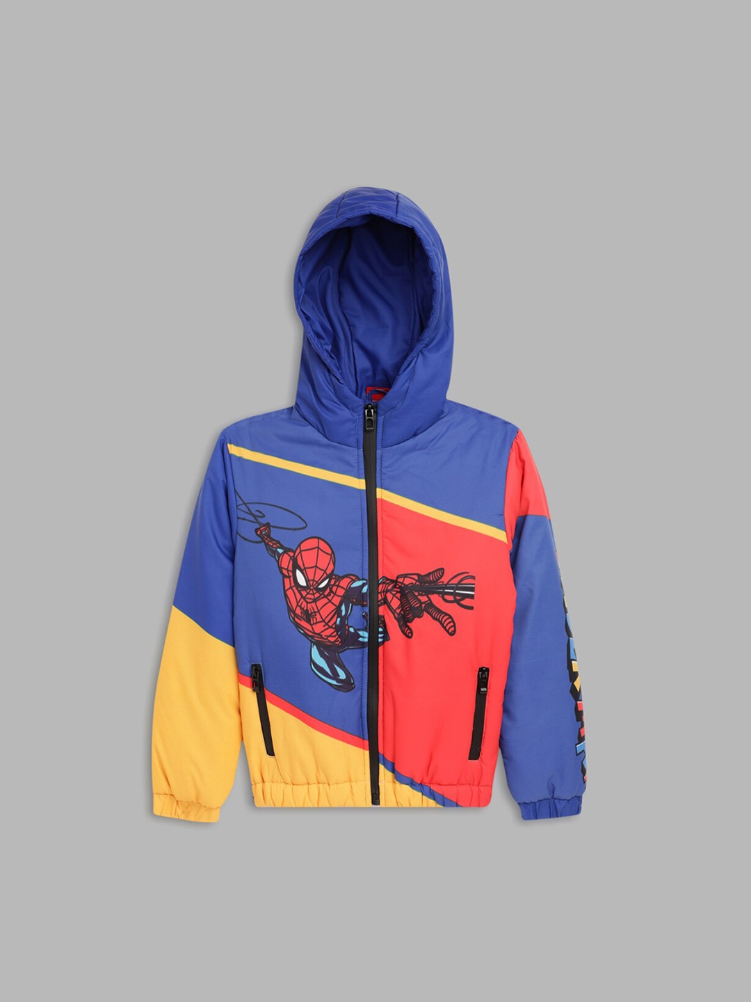 

Blue Giraffe Boys Multicoloured Spiderman Colourblocked Padded Jacket, Multi
