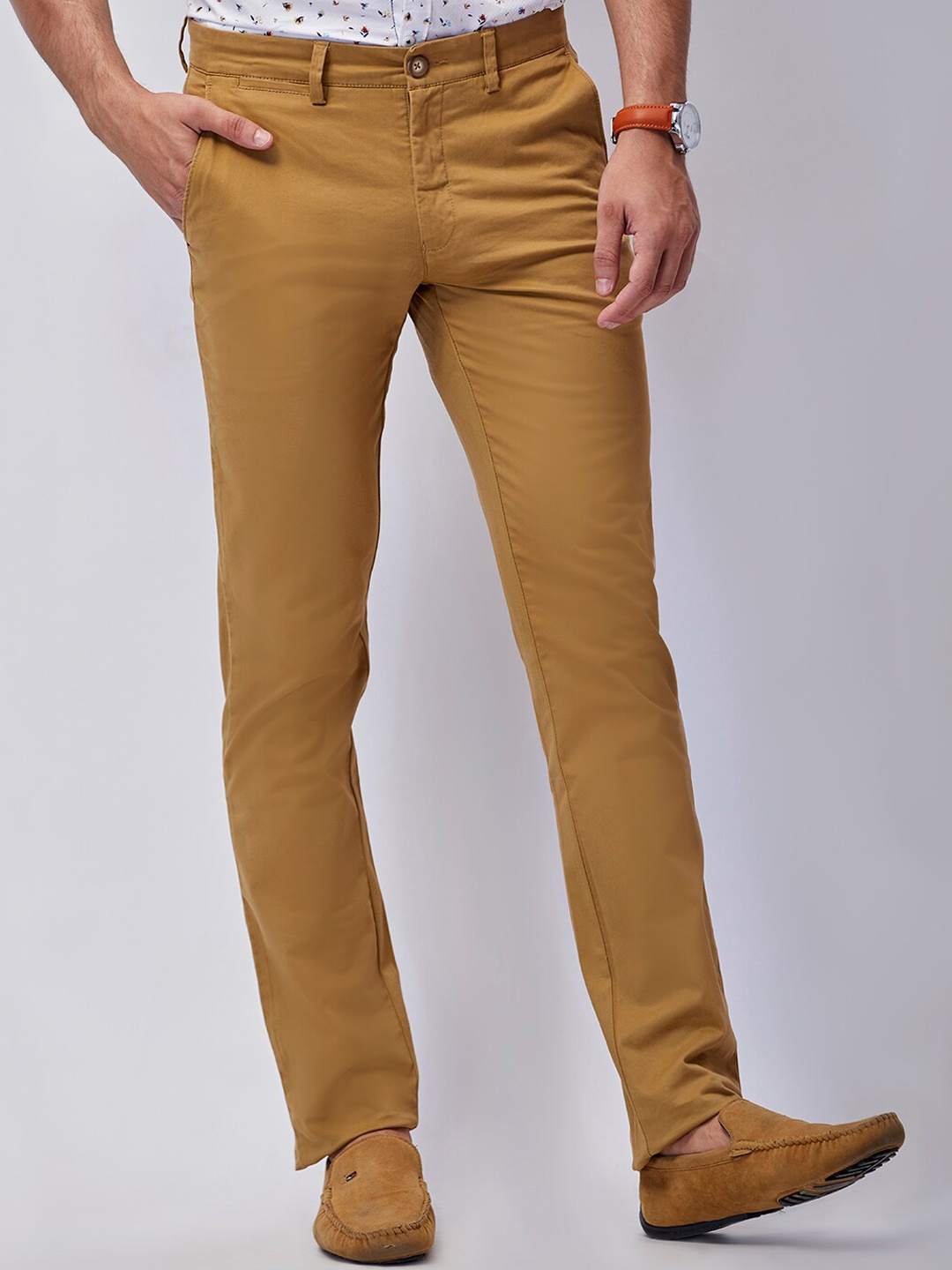 

J Hampstead Men Beige Wrinkle Free Smart Slim Fit Chinos