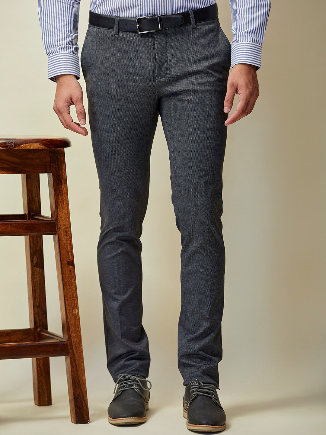 

J Hampstead Men Black Wrinkle Free Smart Slim Fit Trousers